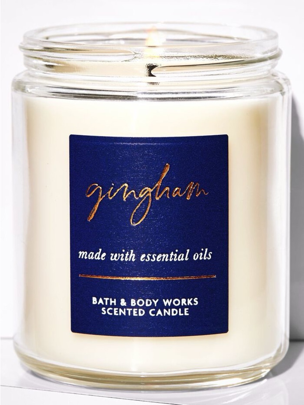 Bath & Body Works Gingham Scented Candle — Cream & Navy — *NWT!*